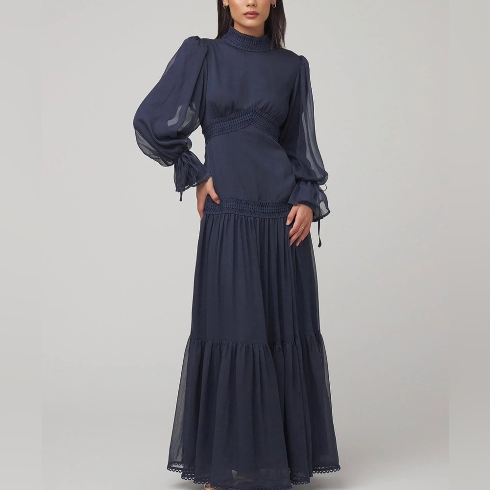 Zahraa The Label- Loren Lace Maxi chiffon dress (navy) - Picture 1 of 6